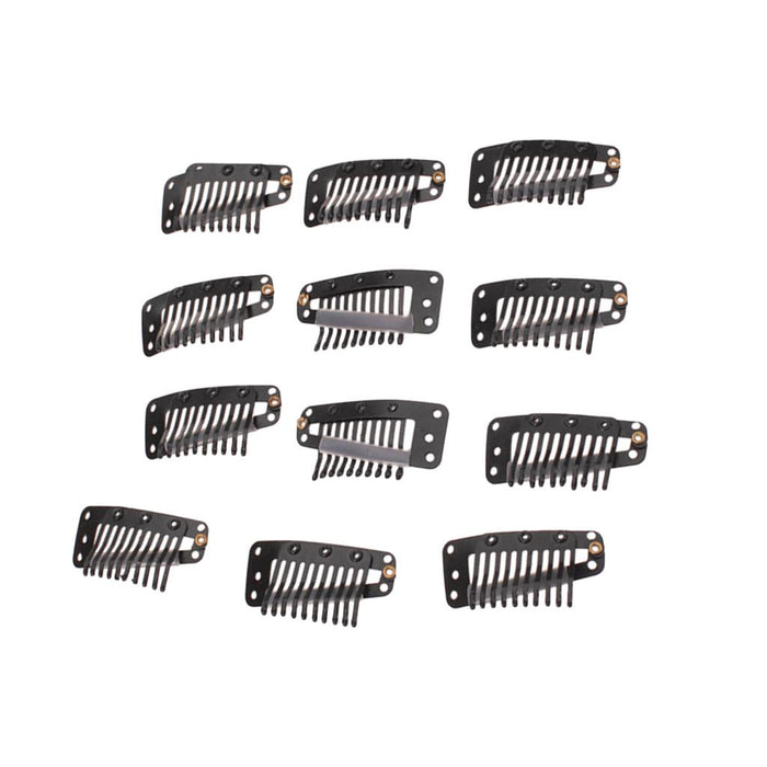 Crofta 12pcs 10 Teeth Steel Snap Clip for Hair Extension Weft Wigs 35mm- Black