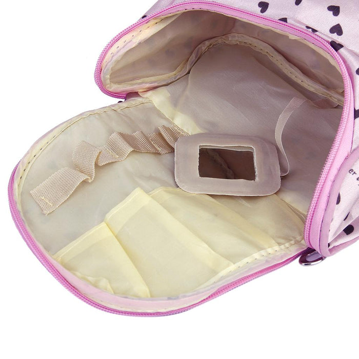 Crofta Pink Zipper Cosmetic Bag Toiletry Bag Make-up Bag Hand Case Bag with Hearts Patterns