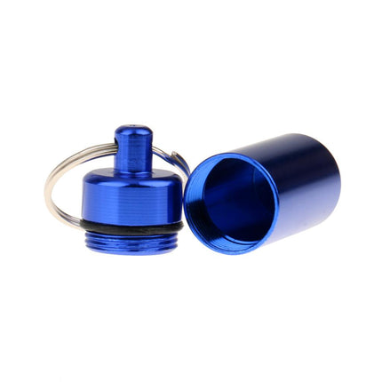 Crofta Water-proof Aluminum Alloy Pill Case Pill Aspirin ID Tag Notes Storage Holder With Keychain Pill Box - Royal Blue