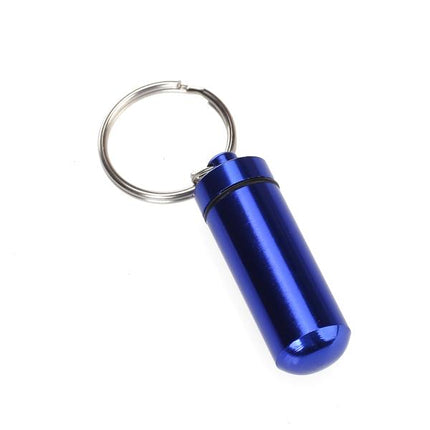 Crofta Water-proof Aluminum Alloy Pill Case Pill Aspirin ID Tag Notes Storage Holder With Keychain Pill Box - Royal Blue