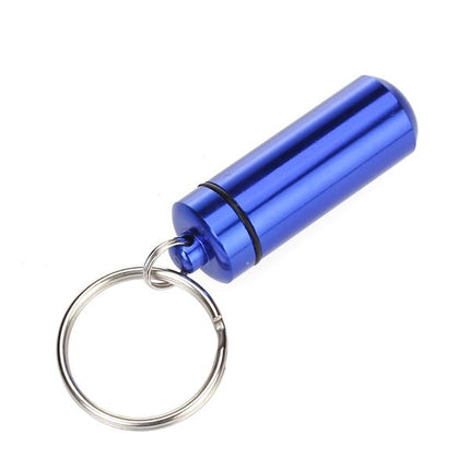 Crofta Water-proof Aluminum Alloy Pill Case Pill Aspirin ID Tag Notes Storage Holder With Keychain Pill Box - Royal Blue