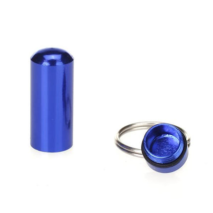 Crofta Water-proof Aluminum Alloy Pill Case Pill Aspirin ID Tag Notes Storage Holder With Keychain Pill Box - Royal Blue