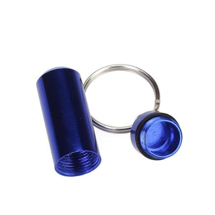 Crofta Water-proof Aluminum Alloy Pill Case Pill Aspirin ID Tag Notes Storage Holder With Keychain Pill Box - Royal Blue