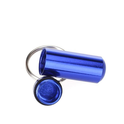 Crofta Water-proof Aluminum Alloy Pill Case Pill Aspirin ID Tag Notes Storage Holder With Keychain Pill Box - Royal Blue