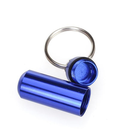 Crofta Water-proof Aluminum Alloy Pill Case Pill Aspirin ID Tag Notes Storage Holder With Keychain Pill Box - Royal Blue