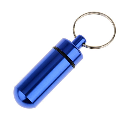 Crofta Water-proof Aluminum Alloy Pill Case Pill Aspirin ID Tag Notes Storage Holder With Keychain Pill Box - Royal Blue