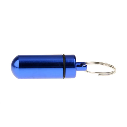 Crofta Water-proof Aluminum Alloy Pill Case Pill Aspirin ID Tag Notes Storage Holder With Keychain Pill Box - Royal Blue