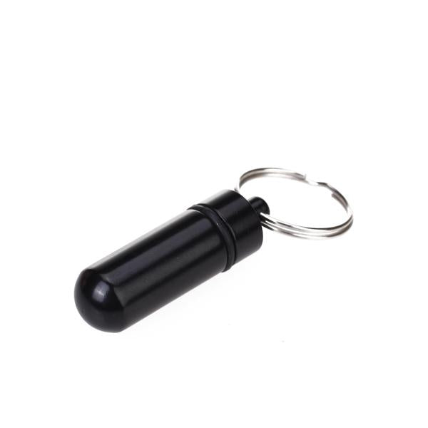 Crofta Water-proof Aluminum Alloy Pill Case Pill Aspirin ID Tag Notes Storage Holder With Keychain Pill Box - Black