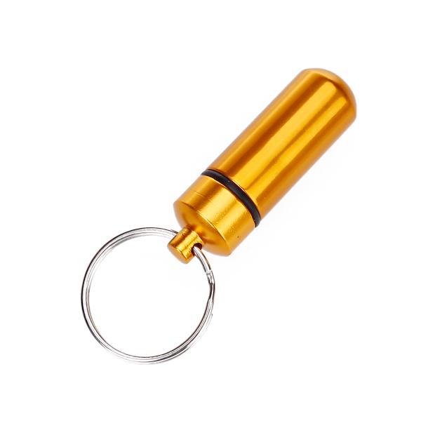 Crofta Water-proof Aluminum Alloy Pill Case Pill Aspirin ID Tag Notes Storage Holder With Keychain Pill Box - Golden