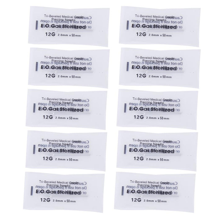 10PCs 316L  Steel Body Piercing Needle 12G