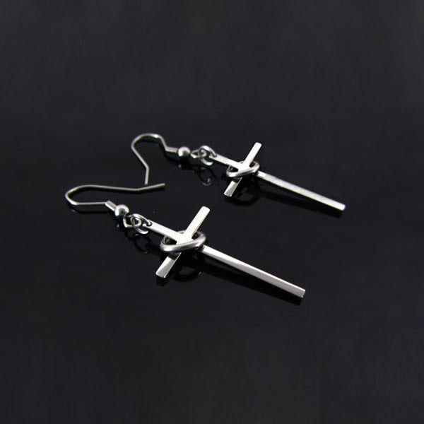 Crofta 1 Pair Stainless Steel Cross w/Ring Plain Style Silver Dangle Earrings Wedding