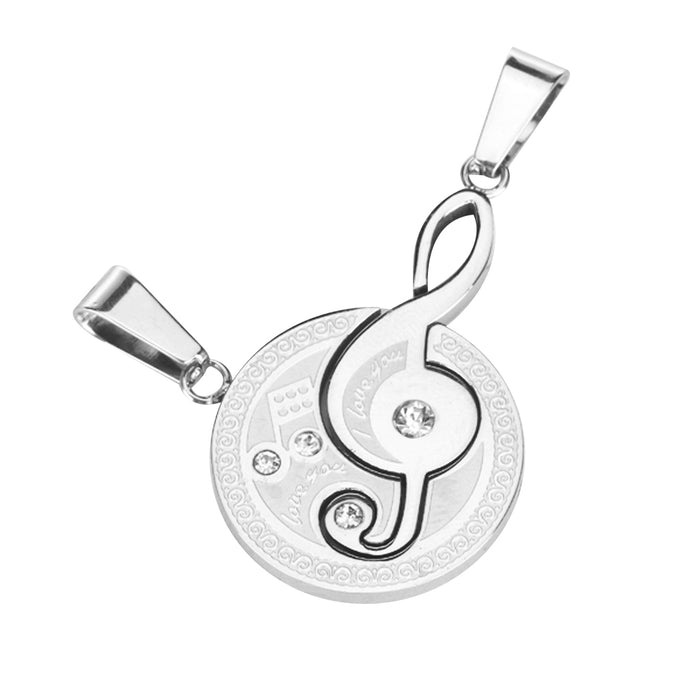 Crofta 1 Pair Lover Couples Music Symbol Stainless Steel Pendant