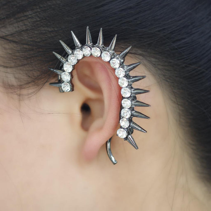 Crofta Womens Left Ear Charms Punk Rivets Spike Alloy Rhinestone Charms Ear Cuff Wrap No Piercing Earring Pack of 3PCS