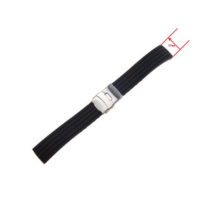 Crofta Waterproof Stainless Steel Deployment Buckle Silicone Watch Band Running Fitness Gym Divers Sports Accessory 22mm Black