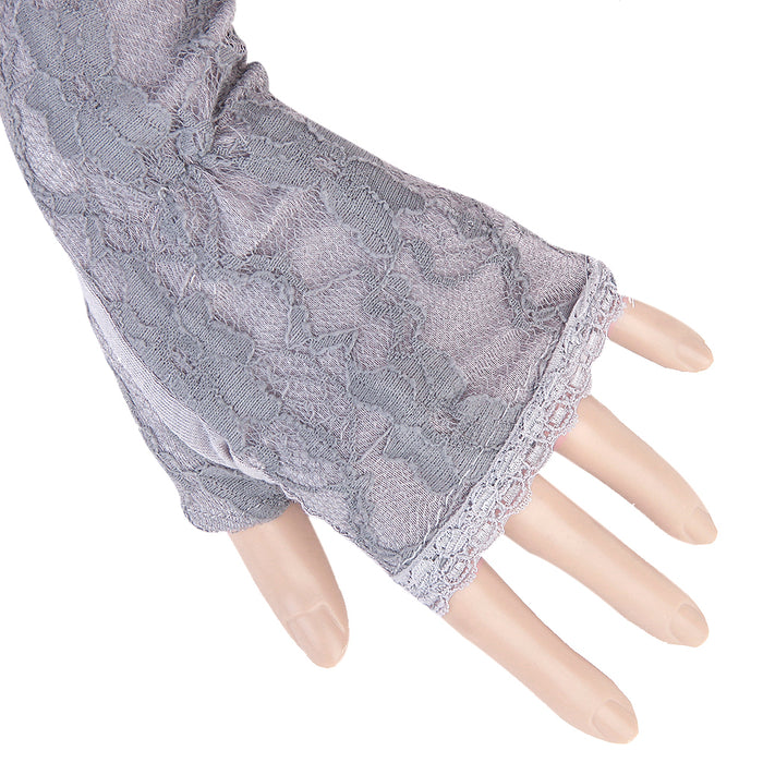 Crofta Grey Long lace UV Protection Sun Bridal Golf Driving Gloves Arm Sleeves