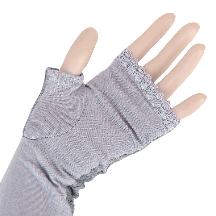 Crofta Grey Long lace UV Protection Sun Bridal Golf Driving Gloves Arm Sleeves