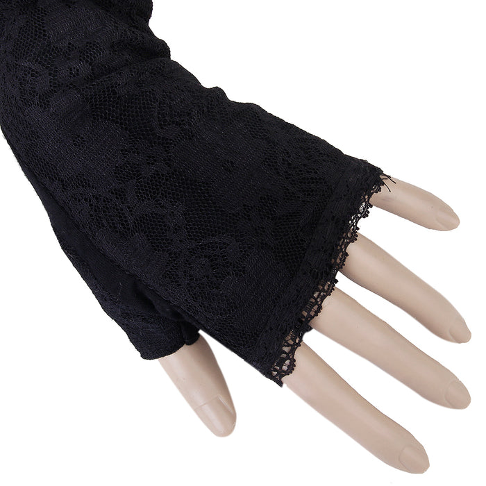 Crofta Black Long lace UV Protection Sun Bridal Golf Driving Gloves Arm Sleeves