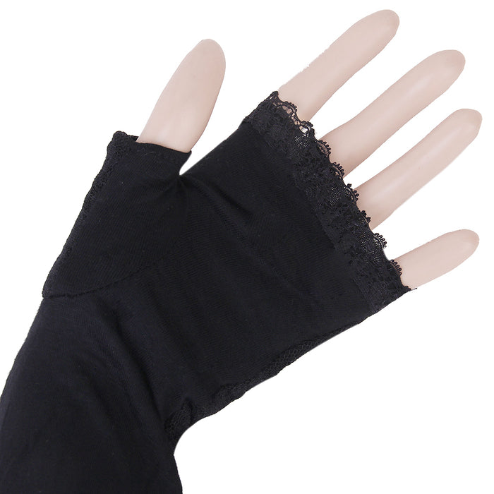 Crofta Black Long lace UV Protection Sun Bridal Golf Driving Gloves Arm Sleeves