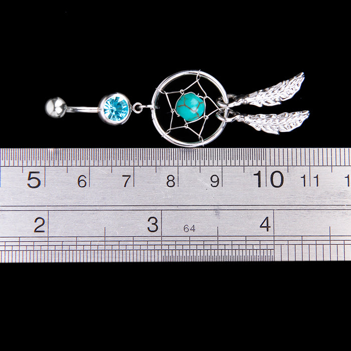 Crofta 14G Stainless Steel Barbell Crystal Dream Catcher Dangle Navel Belly Ring Bar Blue