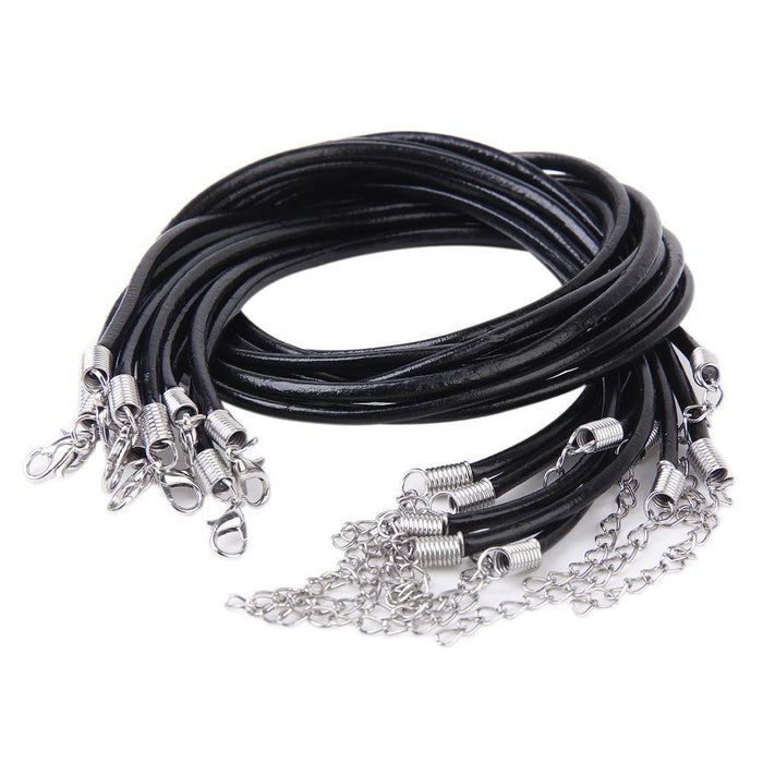 Crofta 10Pc 2mm Adjustable Leather Rope Cord Lobster Clasp Chain Necklace Bracelet Strand DIY 45cm