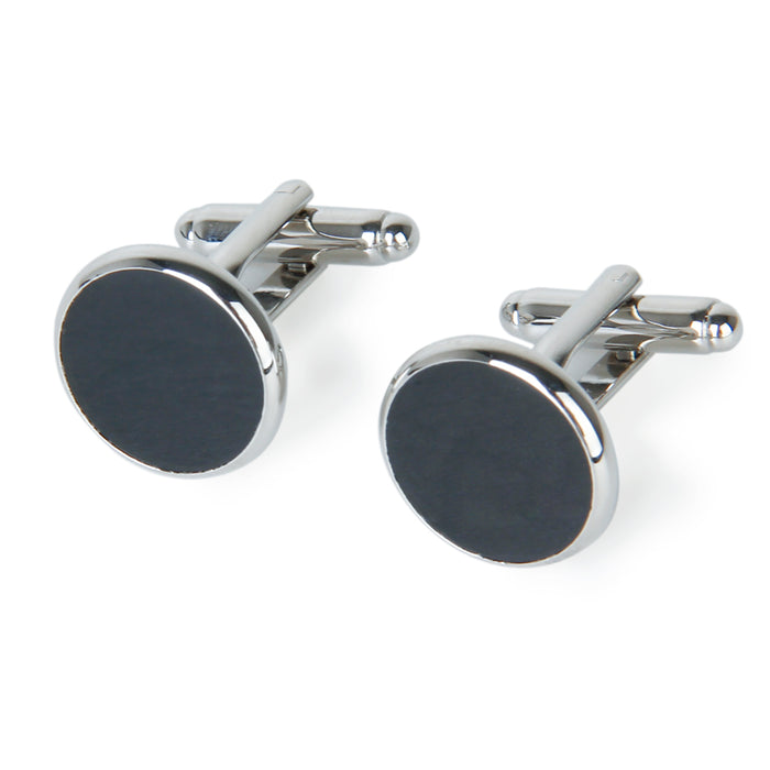 Crofta 1 Pair Men's Silver Black Enamel Round Cufflinks Formal Shirt Cuff Links Set