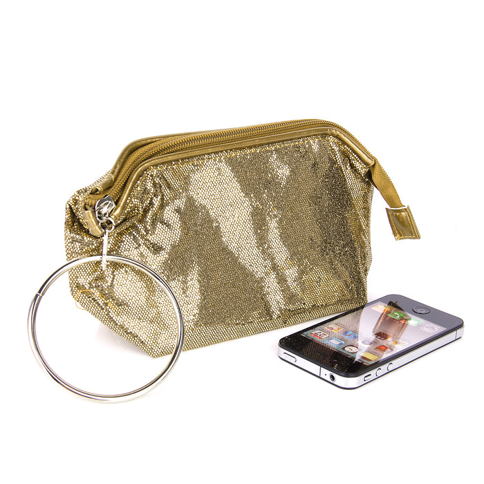 Crofta Dazzling Sequins Travel Cosmetic Makeup Clutch Bag Purse Evening Party Handbag - Antique Bronze