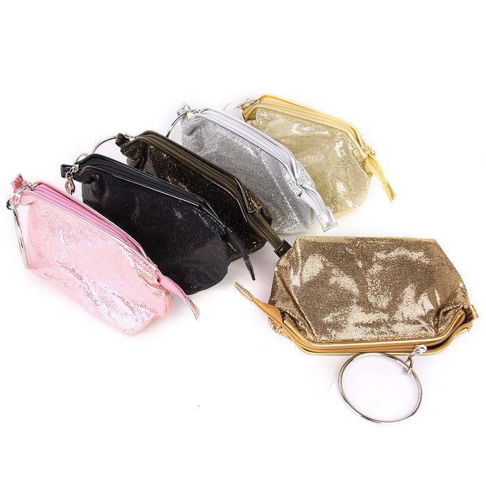 Crofta Dazzling Sequins Travel Cosmetic Makeup Clutch Bag Purse Evening Party Handbag - Antique Bronze