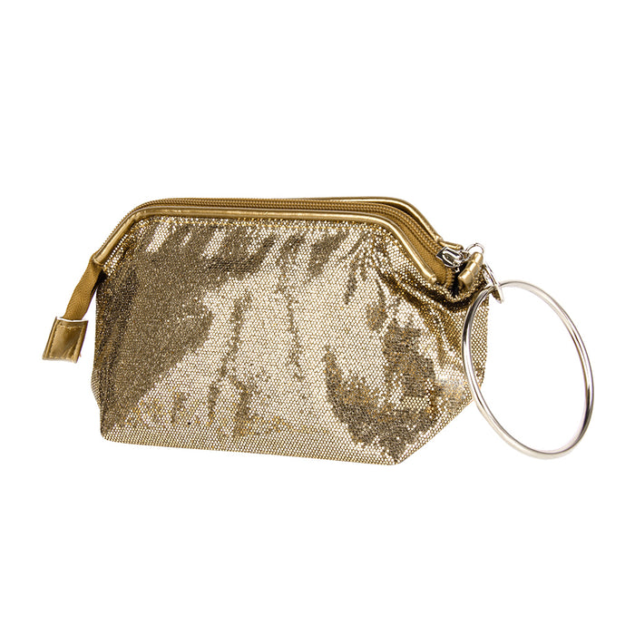 Crofta Dazzling Sequins Travel Cosmetic Makeup Clutch Bag Purse Evening Party Handbag - Antique Bronze