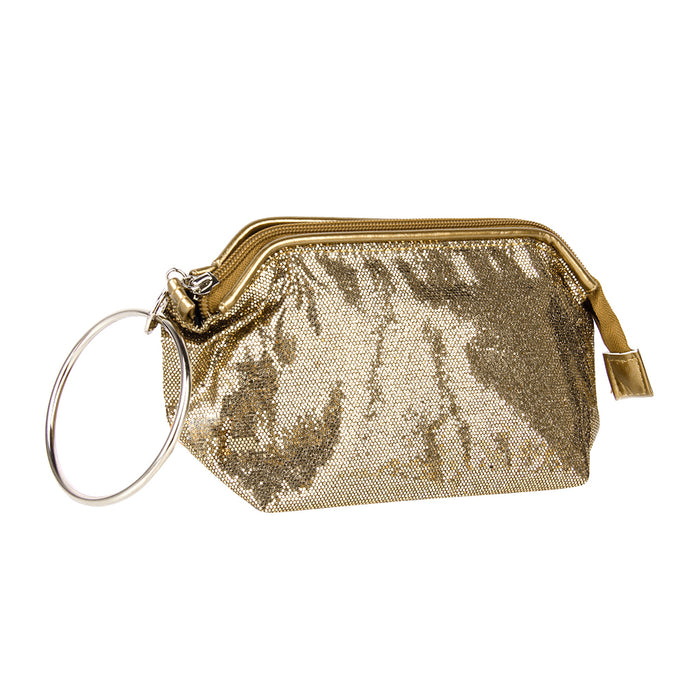 Crofta Dazzling Sequins Travel Cosmetic Makeup Clutch Bag Purse Evening Party Handbag - Antique Bronze