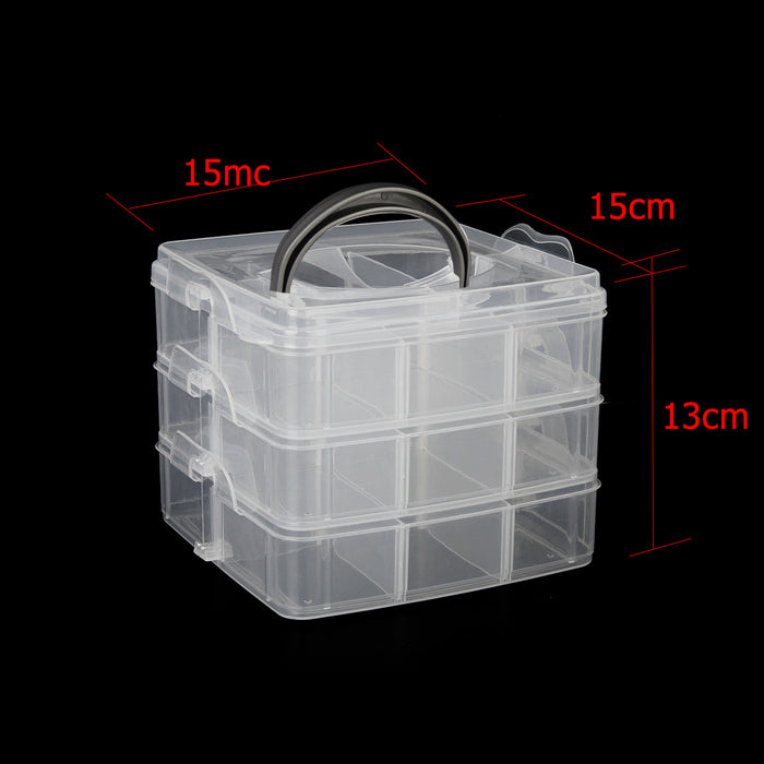 3 Layer 18 compartments Plastic Adjustable Box Storage Case Holder Organizer