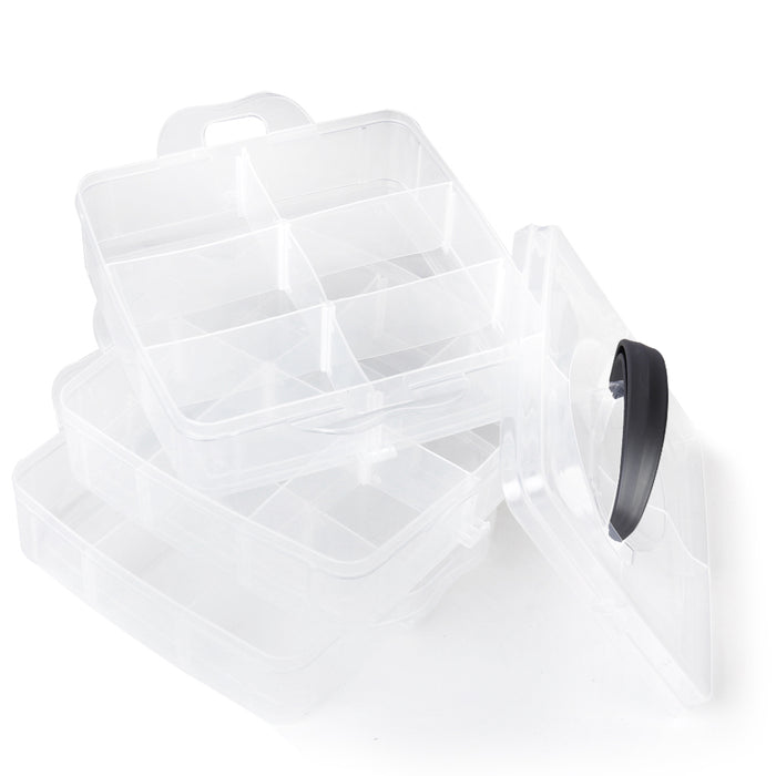 3 Layer 18 compartments Plastic Adjustable Box Storage Case Holder Organizer