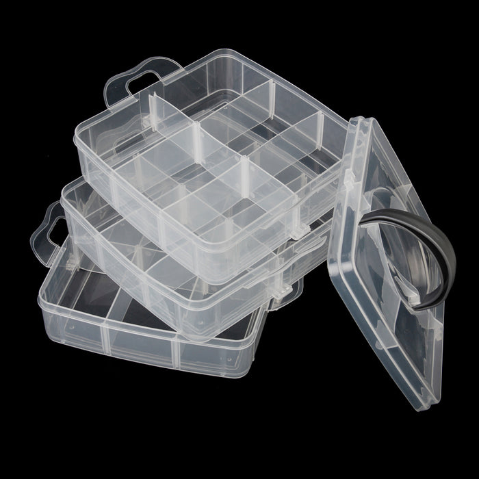 3 Layer 18 compartments Plastic Adjustable Box Storage Case Holder Organizer