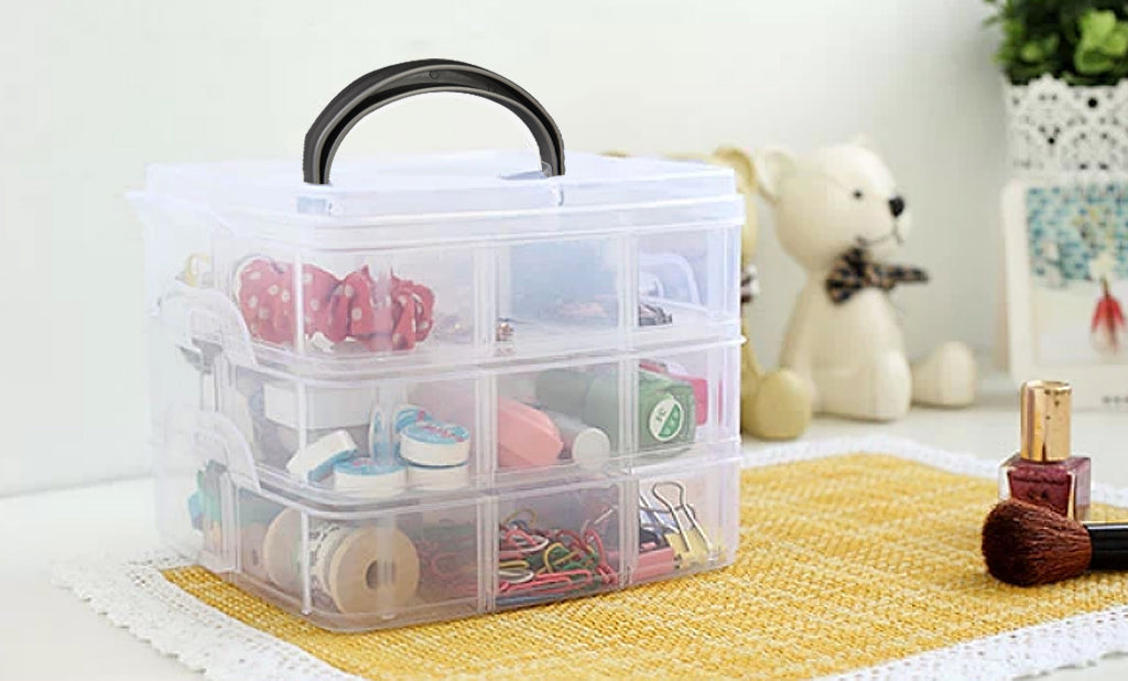 3 Layer 18 compartments Plastic Adjustable Box Storage Case Holder Organizer