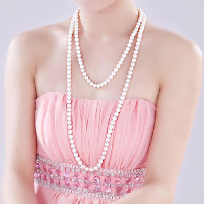 Crofta 1.5m 9mm Glass Imitation Pearl Beads Long Necklace Sweater Chain Wedding Xmas Victoria