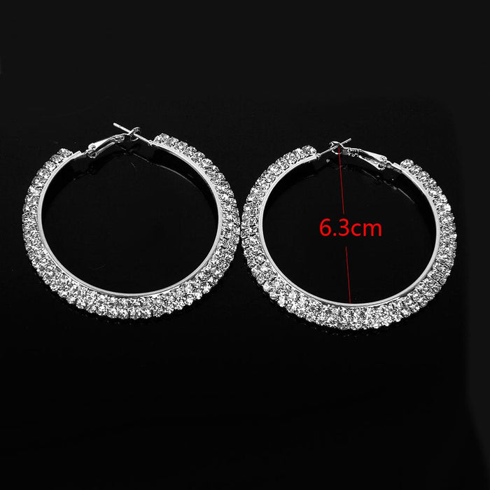 Crofta 1 Pair Crystal Rhinestone 60mm Big Hoop Circle Earrings Bridal Jewelry