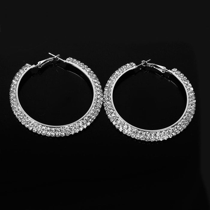 Crofta 1 Pair Crystal Rhinestone 60mm Big Hoop Circle Earrings Bridal Jewelry