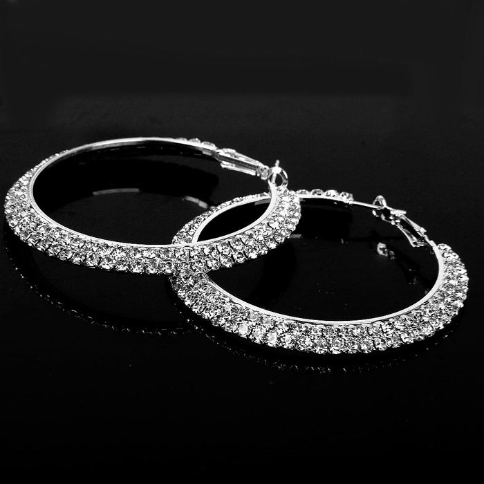 Crofta 1 Pair Crystal Rhinestone 60mm Big Hoop Circle Earrings Bridal Jewelry