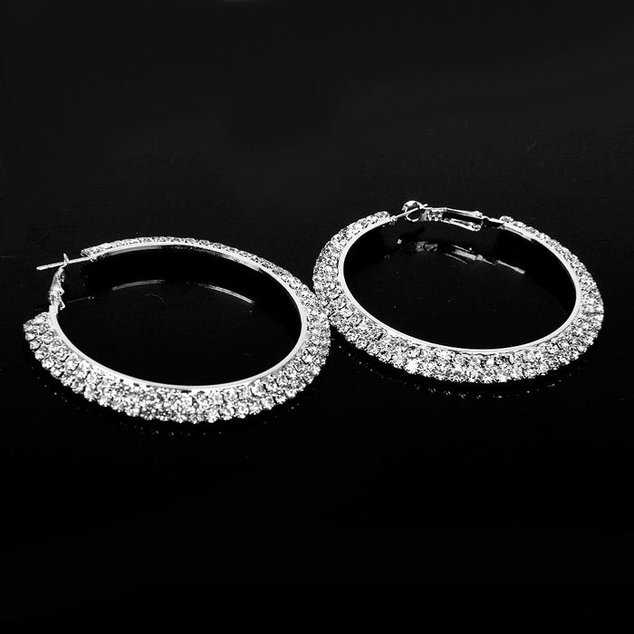 Crofta 1 Pair Crystal Rhinestone 60mm Big Hoop Circle Earrings Bridal Jewelry