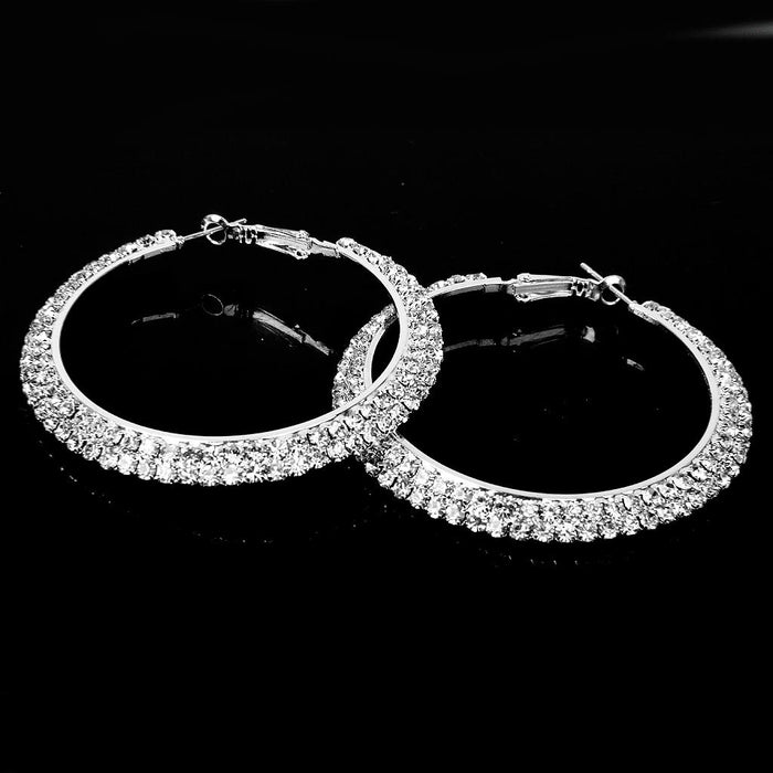 Crofta 1 Pair Crystal Rhinestone 60mm Big Hoop Circle Earrings Bridal Jewelry