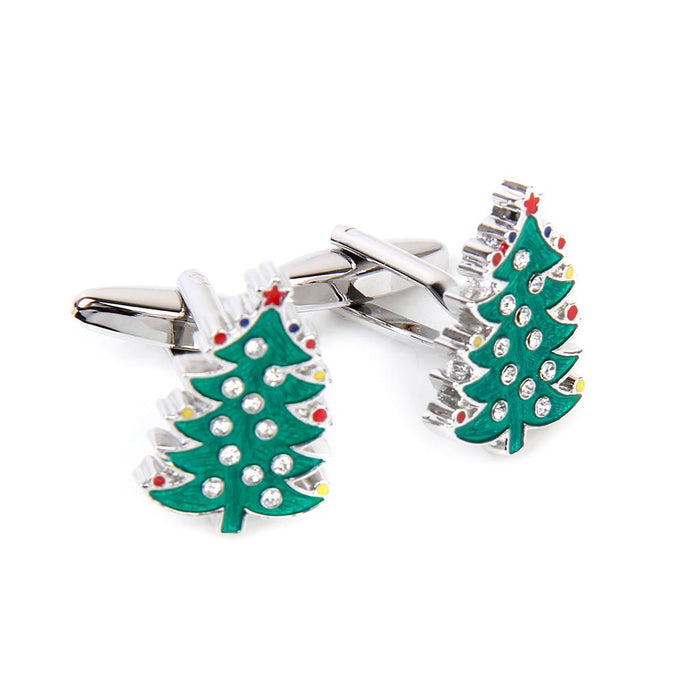 Crofta 2 Pairs Christmas Tree Santa Claus Cufflinks Men's Groom Shirt Cuff Links