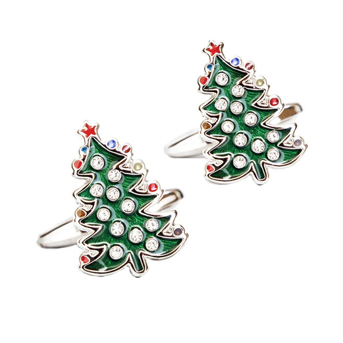 Crofta 2 Pairs Christmas Tree Santa Claus Cufflinks Men's Groom Shirt Cuff Links