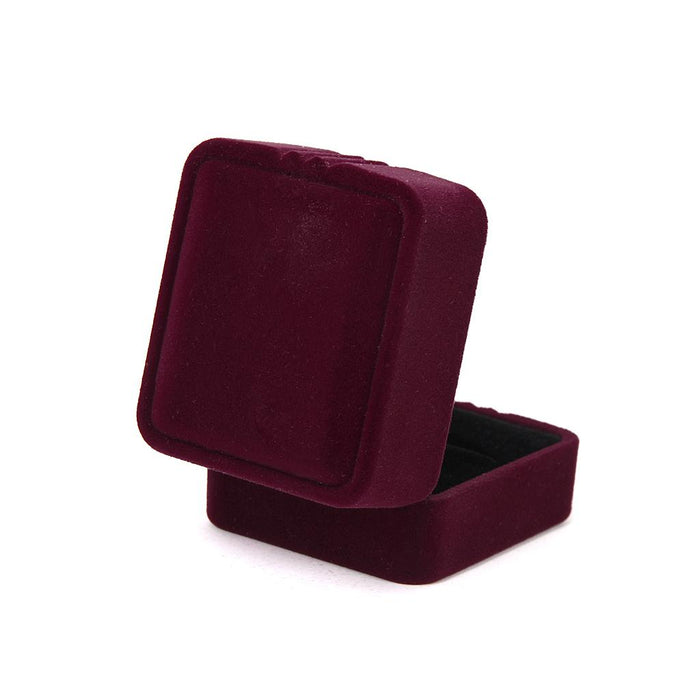 Crofta Small Square Velvet Ring Jewelry Storage Gift Box Holder Organizer - Burgundy