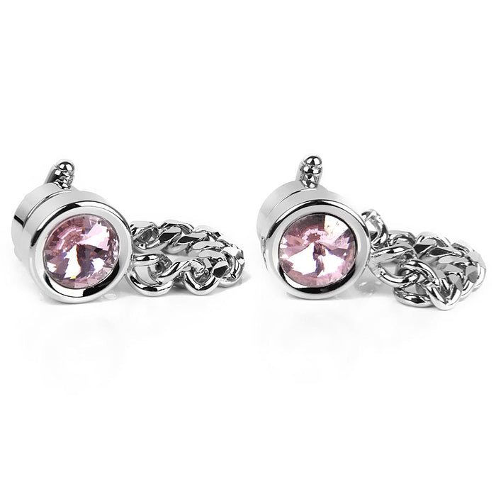 Crofta 1 Pair Men's Wrap Around Chain Pink Crystal Cuff links Cufflinks Wedding Party