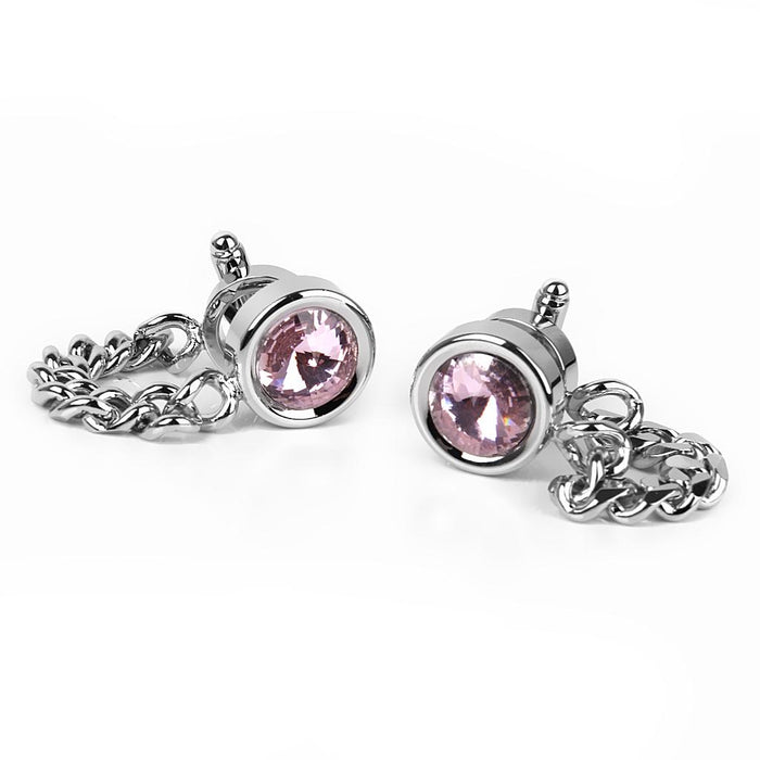 Crofta 1 Pair Men's Wrap Around Chain Pink Crystal Cuff links Cufflinks Wedding Party