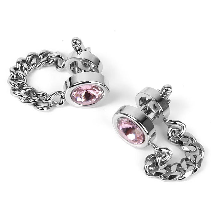 Crofta 1 Pair Men's Wrap Around Chain Pink Crystal Cuff links Cufflinks Wedding Party