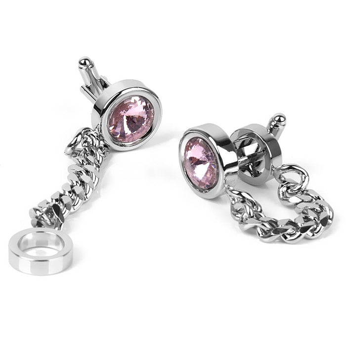 Crofta 1 Pair Men's Wrap Around Chain Pink Crystal Cuff links Cufflinks Wedding Party