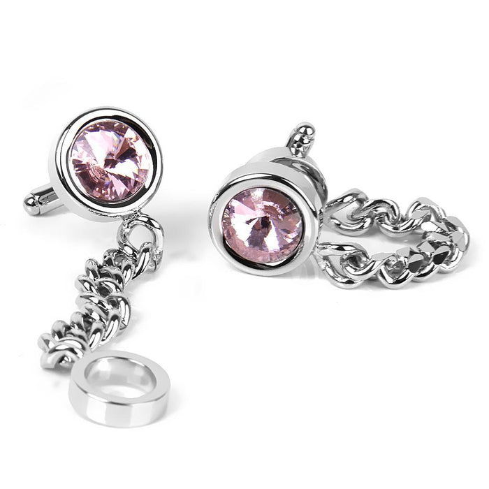 Crofta 1 Pair Men's Wrap Around Chain Pink Crystal Cuff links Cufflinks Wedding Party