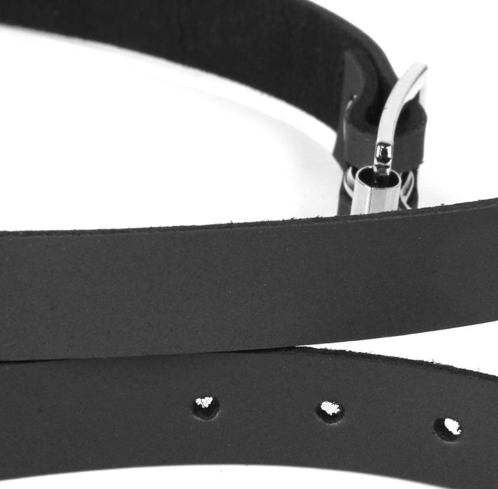 Crofta 19.7 Inch Black Horse Leather Spur Straps Belt with Alloy Buckle