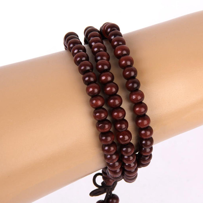 Crofta Wooden 6mm 108 Beads Prayer Stretch Buddhist Cuff Bracelet Wristband