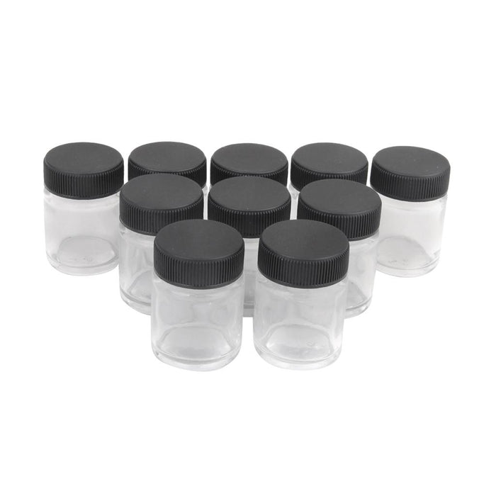 Crofta 10 x 22cc Airbrush Glass Bottles Blank Jars Pots Lid Paint Cups